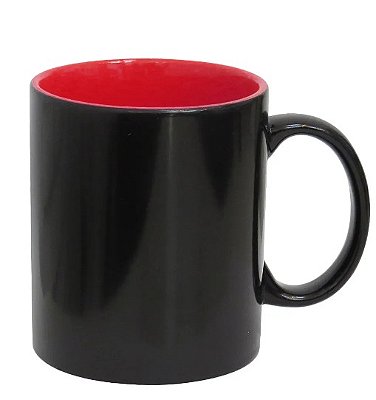 Caneca Mágica Preta SEMI BRILHO Com Interior Vermelho