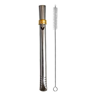 Bomba Tererê Inox Prata Com Escova