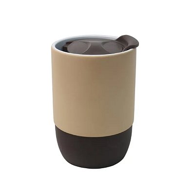 Copo de Cerâmica 325ml Com Tampa em Acrílico e Base Silicone - Marrom