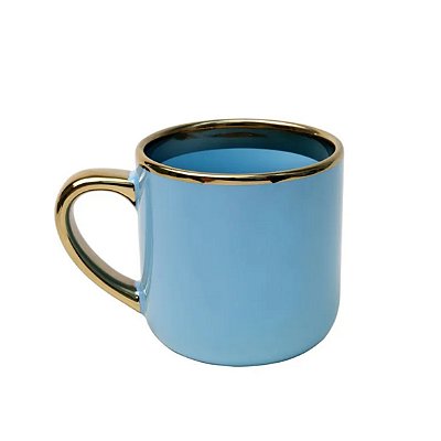 Caneca Imperial Borda e Alça Ouro - Azul 400ml