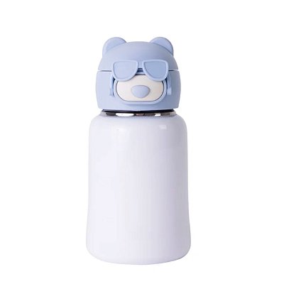 Garrafa Térmica Inox Com Tampa Urso Com Bico de Silicone E Canudo - AZUL