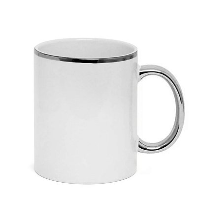 Caneca Branca Alça e Borda Prata - 325ml