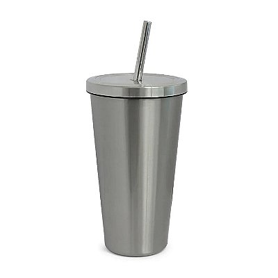 Copo de Inox Térmico com Tampa e Canudo P/ Sublimação - PRATA