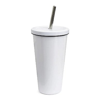 Copo de Inox Térmico com Tampa e Canudo P/ Sublimação - BRANCO