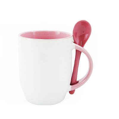 Caneca Com Colher Rosa 325ml