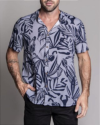 Camisa estampada Floral masculina MC Bacutia Pacific Blue Marinho