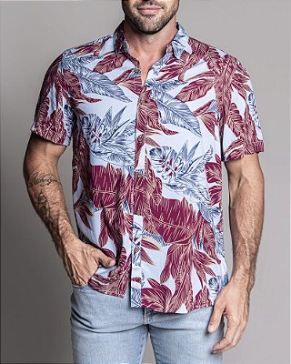 Camisa estampada Floral masculina MC Costa do Sauipe Pacific Blue Azul