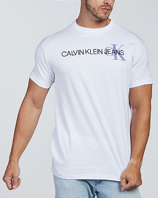 Camiseta Masculina Calvin Klein Estampada Branco/Lilás