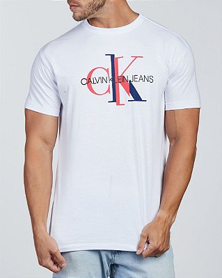 Camiseta Masculina Calvin Klein Estampada Branca/Vermelho/Marinho