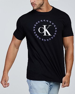 Camiseta Masculina Calvin Klein Estampada Preto/Lilás/Branco