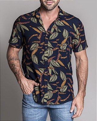 Camisa estampada Floral masculina MC Marinho