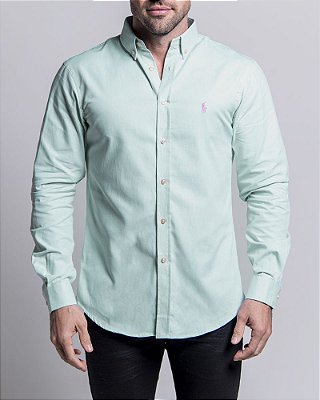 Camisa Ralph Lauren Social masculina Custom Fit Oxford Verde Menta