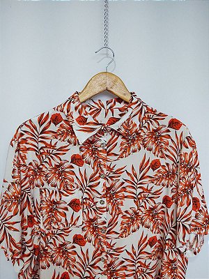 Camisa Estampada Branca e laranja