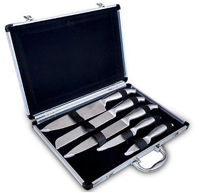 Kit Facas Aço Inox 5 peças Com Estojo Maleta Gourmet Chef Cozinha