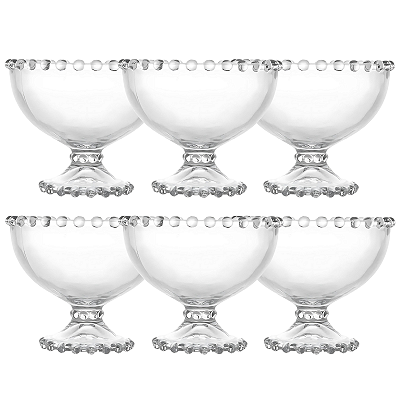 Conjunto de 6 Taças de Sobremesa Bolinhas Pearl em Cristal