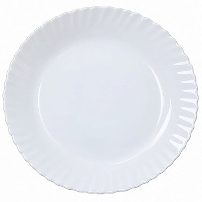 Prato Raso Branco em Vidro Temperado Redondo Borda Ondulada 26,5 cm