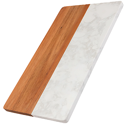 Tábua de Corte Gourmet Madeira e Mármore Grande 35 cm