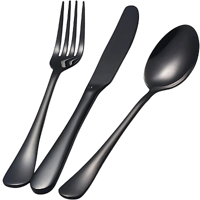 Kit Faqueiro 18 Talheres de Mesa Pretos em Aço Inox Maciço