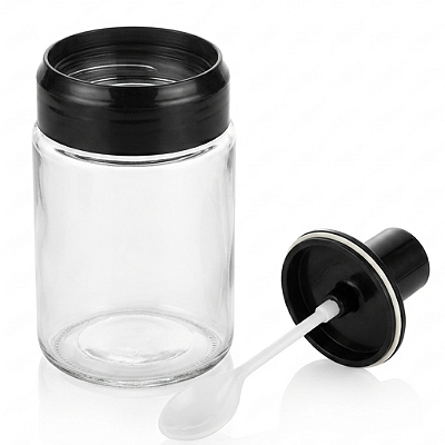 Porta Condimentos de Vidro com Colher Acoplável à Tampa - 250 ml
