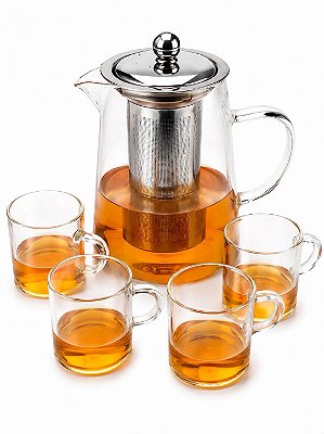 Jarra Chaleira Cafeteira Vidro Borossilicato 4 Copos Filtro inox 950ml