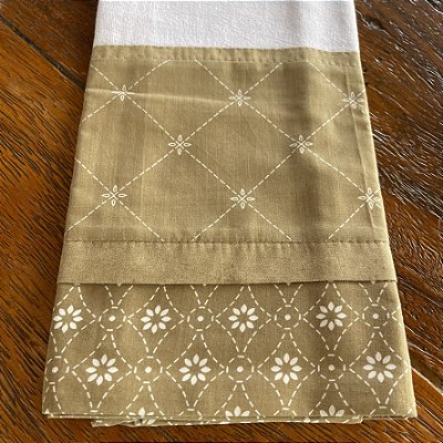 Pano de prato geométrico e floral bege