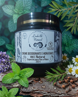 Creme Hidratante Desodorante Pés, Mãos e Unhas com Óleo de Cravo e Melaleuca |100% Natural Vegano 200g
