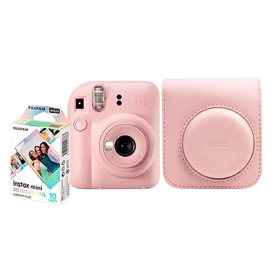 Kit Câmera Instantânea Fujifilm Instax Mini 12 Rosa, Pack 10 Filmes Mermaid Tail, Bolsa