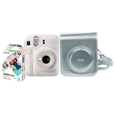 Kit Câmera Instantânea Fujifilm Instax Mini 12 Branca, Pack 10 Filmes Mermaid Tail, Bolsa