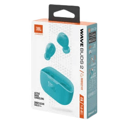 Fone de Ouvido Intra Auricular, JBL TWS, Wave Buds 2, Sem Fio, com Cancelamento de Ruído e Conexão Bluetooth Azul