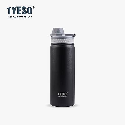 Tyeso Garrafa Térmica 600ml Isolada a Vácuo Portátil esportes viagem garrafa térmica de aço inoxidável - Preta