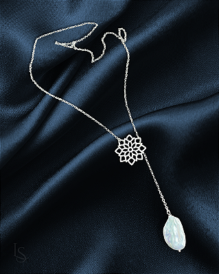 Colar de Prata 950 Renda Portuguesa e Perola - Gravatinha