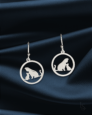 Brinco em Prata 950 - Gatos - mamãe e filhote