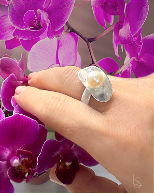 Anel Bruma de Prata 950 com Perola cultivada