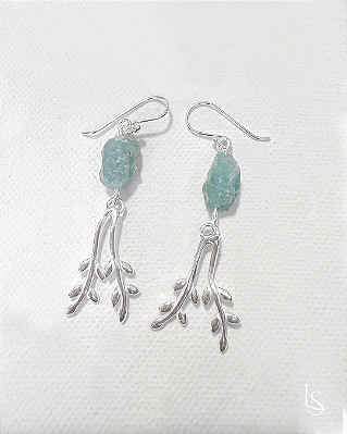 Brincos Ramo de Luz Água Marinha e prata 950