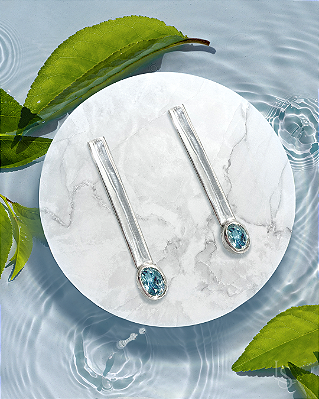 Brinco de Prata 950 e Água Marinha Elegance