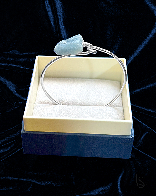 Pulseira/Bracelete Rígido de Prata 950 e Água Marinha bruta