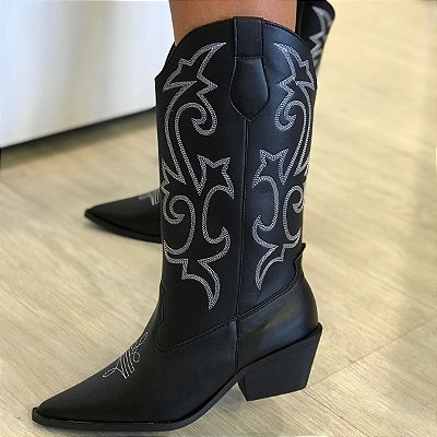 Bota Country cano médio Valentina Preto
