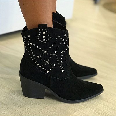 Bota Western cano curto preto Hanna