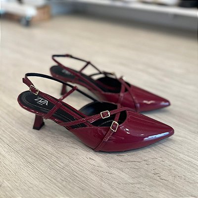 Scarpin Verniz Cereja Salto taça Ariel