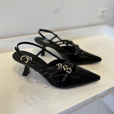 Scarpin Verniz Preto Salto taça Ariel