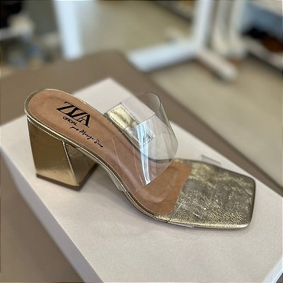 Tamanco Pati tira transparente Dourado