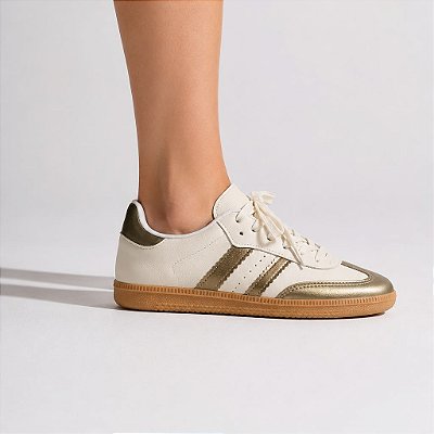 Tênis inspira samba branco/dourado