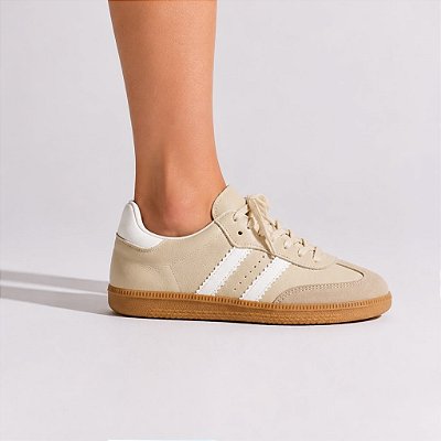 Tênis couro inspira Samba nude/branco
