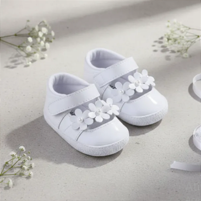 Sapatilha Bebê Feminina Verniz com Flores Keto Baby 1282 Flor da