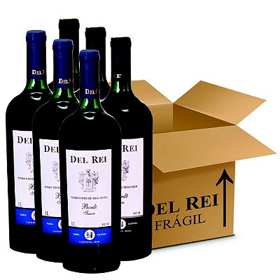 Box Misto - Vinho Del Rei com 6 Tinto Suave + 6 Tinto Seco Bordo 1l - Box Com 12 Unidades