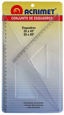 Esquadro Acrimet 568 escolar de 45 e 60  graus com 26 cm de comprimento