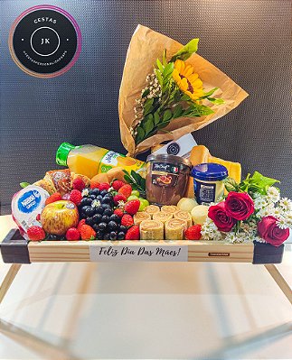 Cesta de Café da Manhã/Tarde Aniversário de Casamento Rosas + Girassol