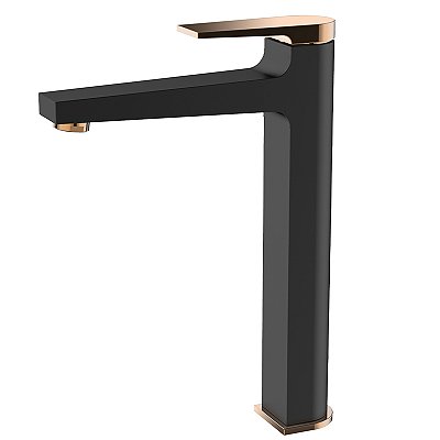Misturador Monocomando Preto Fosco Com Ouro Rose Lexxa