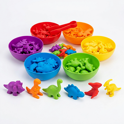 Jogo de Classificação – Dinossauros e Cores | 44 Peças