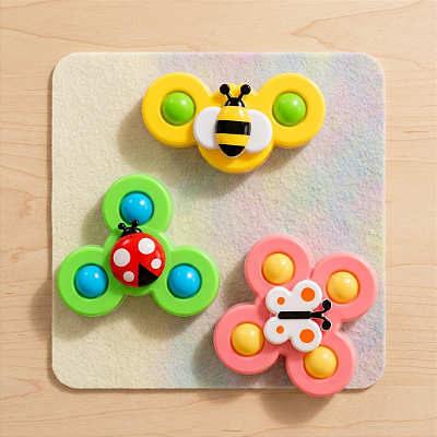 Trio de Spinners com Ventosa – Abelha, Joaninha e Borboleta